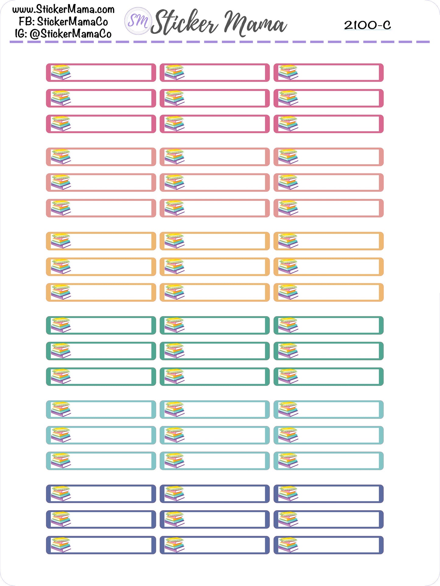 I-2100 - STACK OF BOOKS Planner Basic Label Stickers  - Study Stickers - School Stickers - Book Stickers