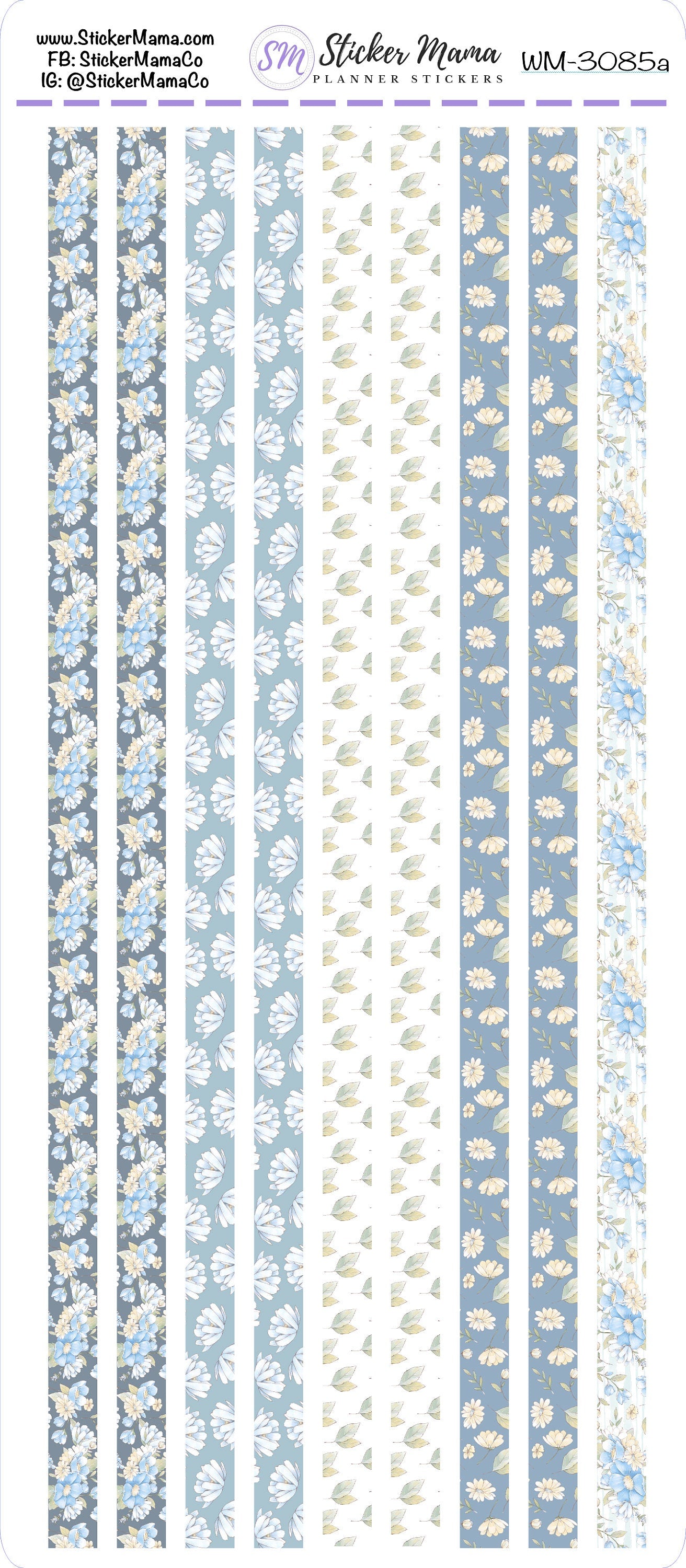 W-3085 - WASHI STICKERS - AUGUST Delicate Blue Flowers - Planner Stickers - Washi for Planners