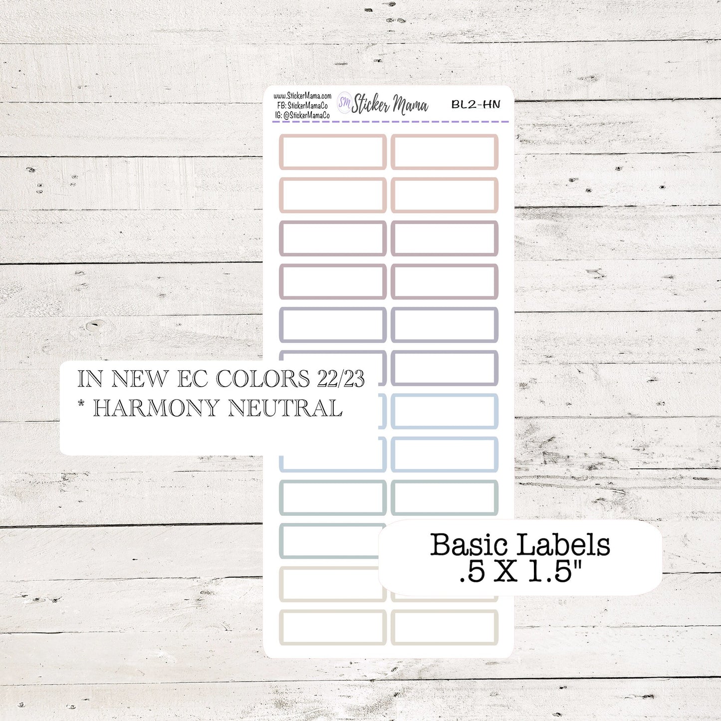 NEW ERIN CONDREN Colors - Updated Basic Labels Half Boxes - Bloom, Harmony, Harmony Neutral, Colorblends - Basic Labels - Planner Stickers