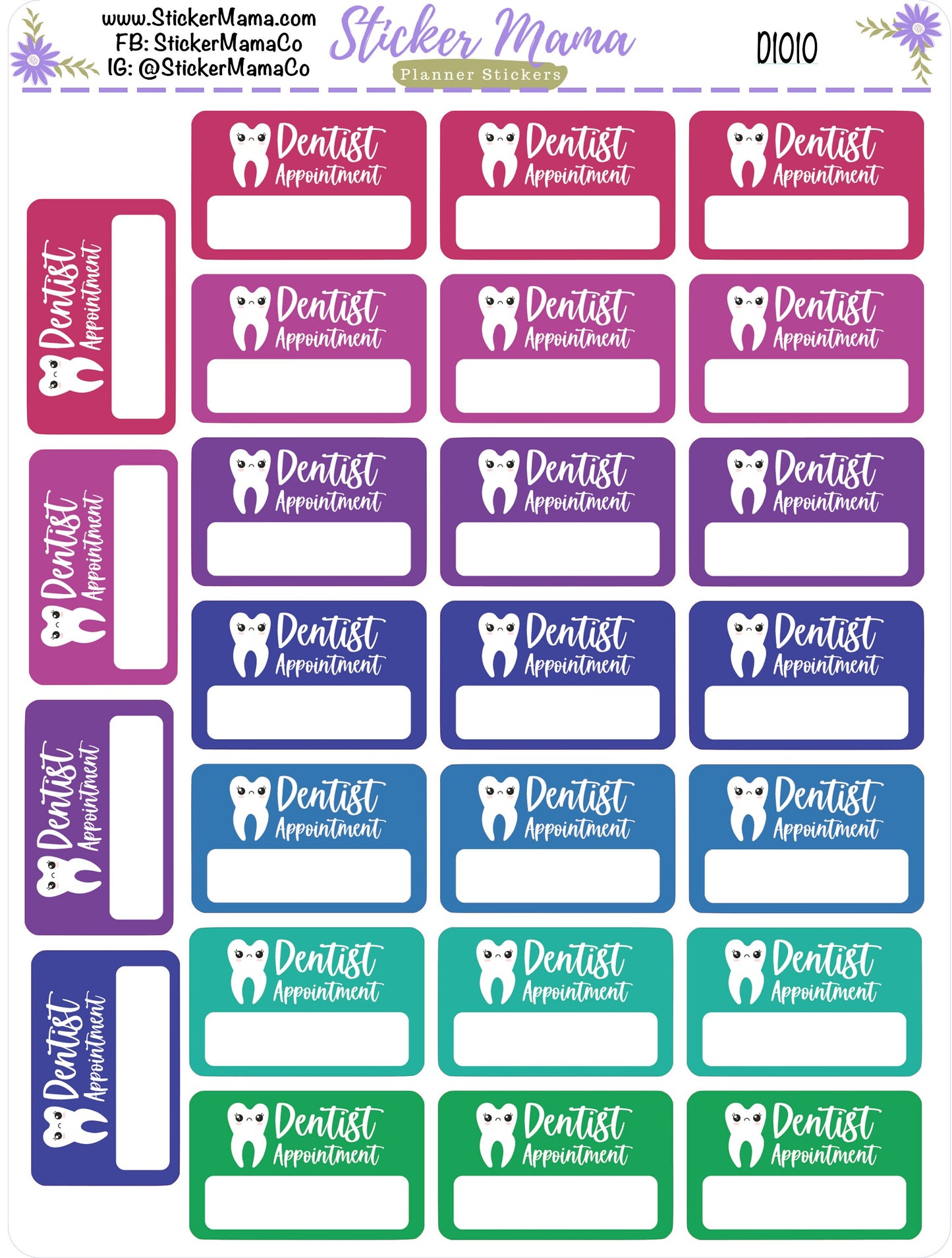 D1010 - DENTIST APPOINTMENT STICKERS - Planner Stickers - Dentist for Planners