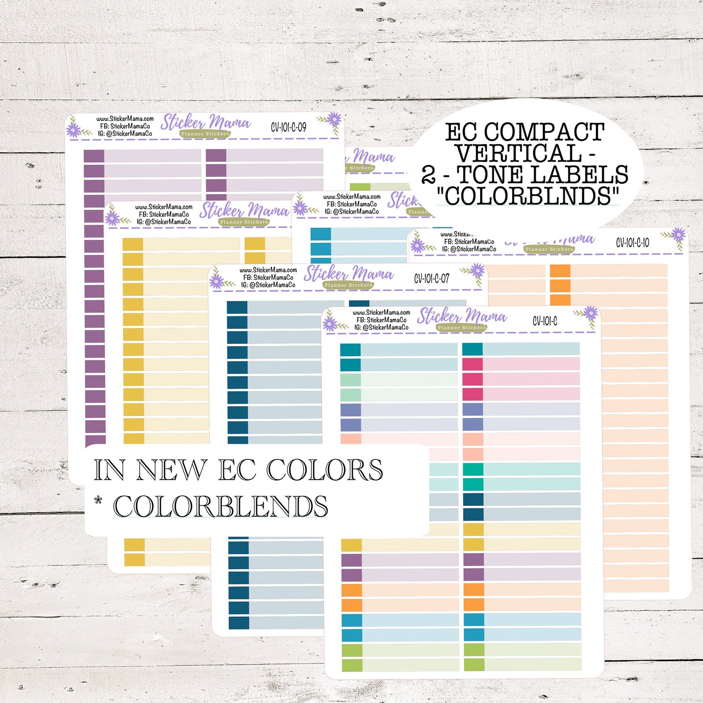 CV-101 TWO TONED Labels - Colorblend Erin Condren Compact Vertical - Bloom, Harmony, Harmony Neutral, Colorblends - Basic Labels - Planner