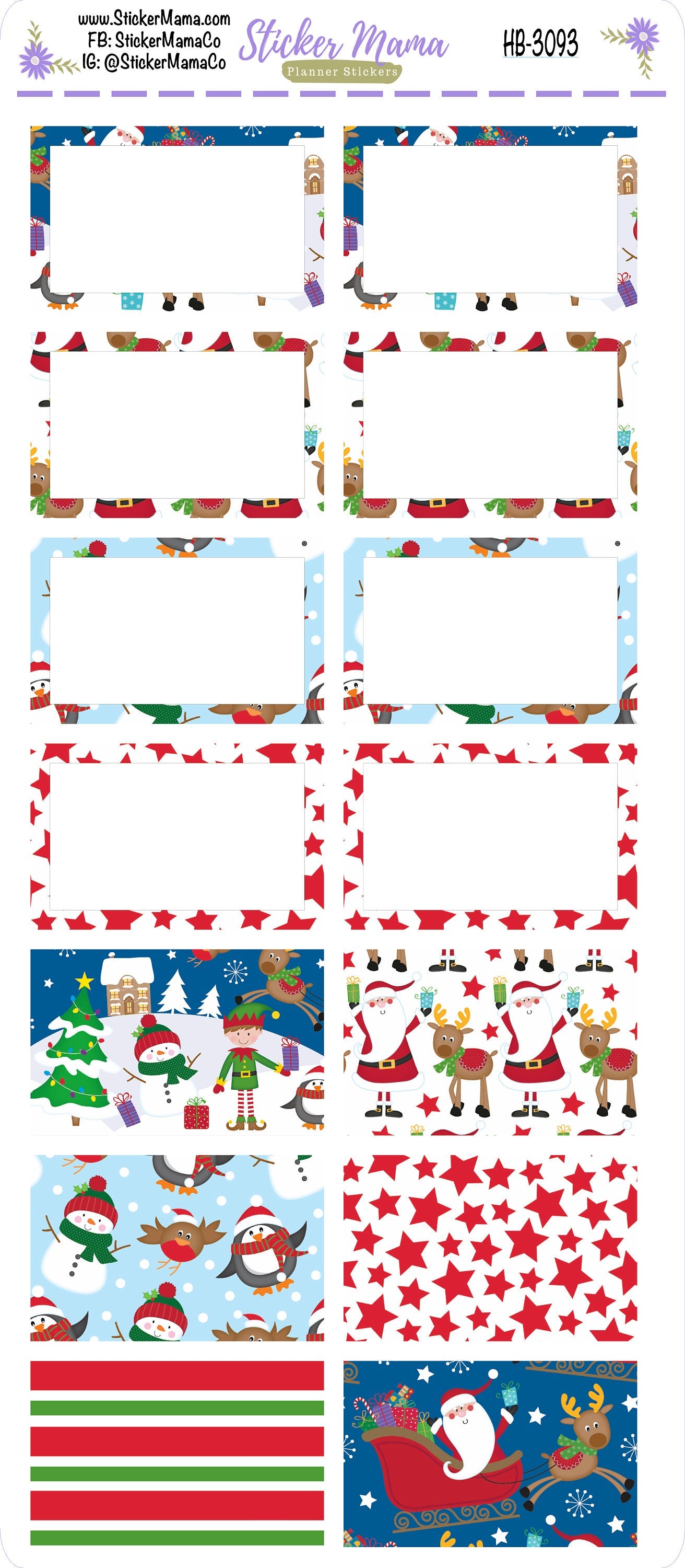 BL-3093 - HB-3093 BASIC Label Stickers - Holly Jolly - Half Boxes - Planner Stickers - Full Box for Planners