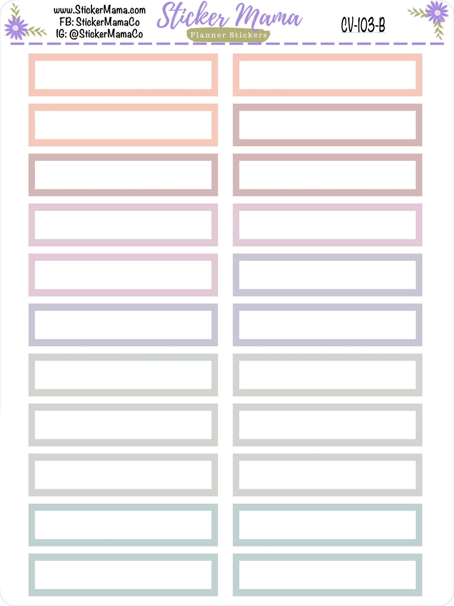 CV-102-104 BASIC LABELS - In Bloom Erin Condren Compact Vertical - Bloom Basic Labels - Planner