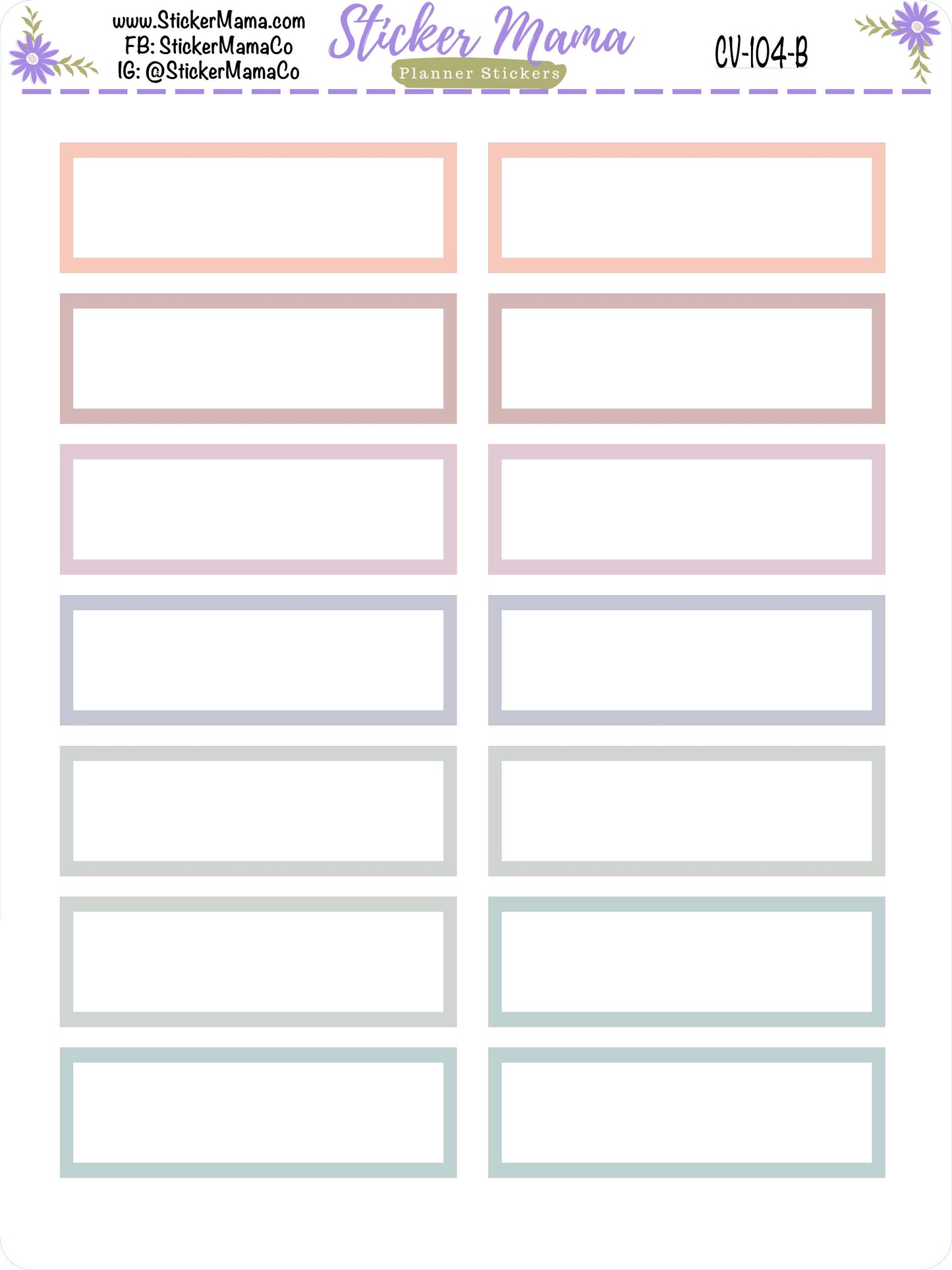 CV-102-104 BASIC LABELS - In Bloom Erin Condren Compact Vertical - Bloom Basic Labels - Planner