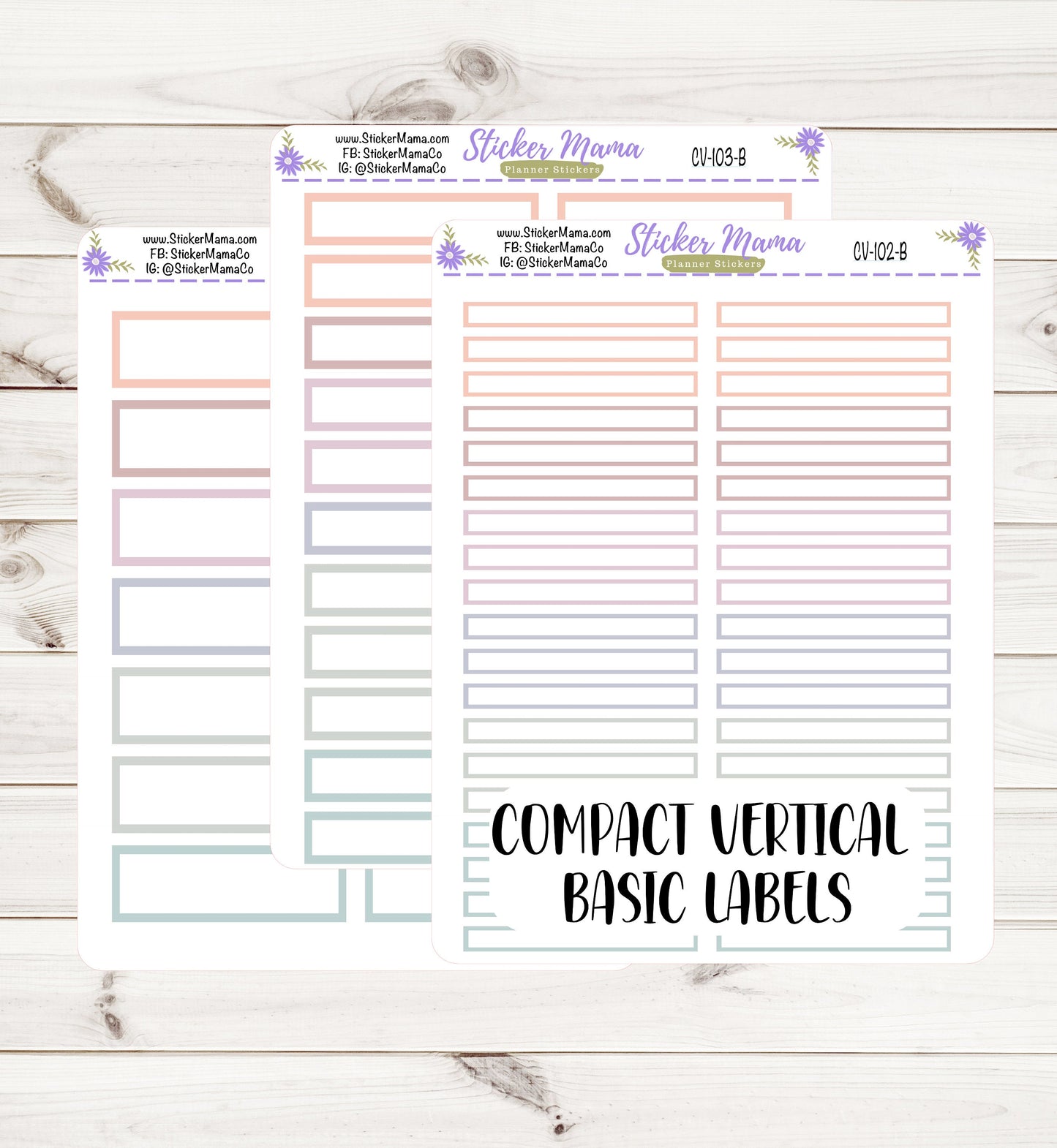 CV-102-104 BASIC LABELS - In Bloom Erin Condren Compact Vertical - Bloom Basic Labels - Planner