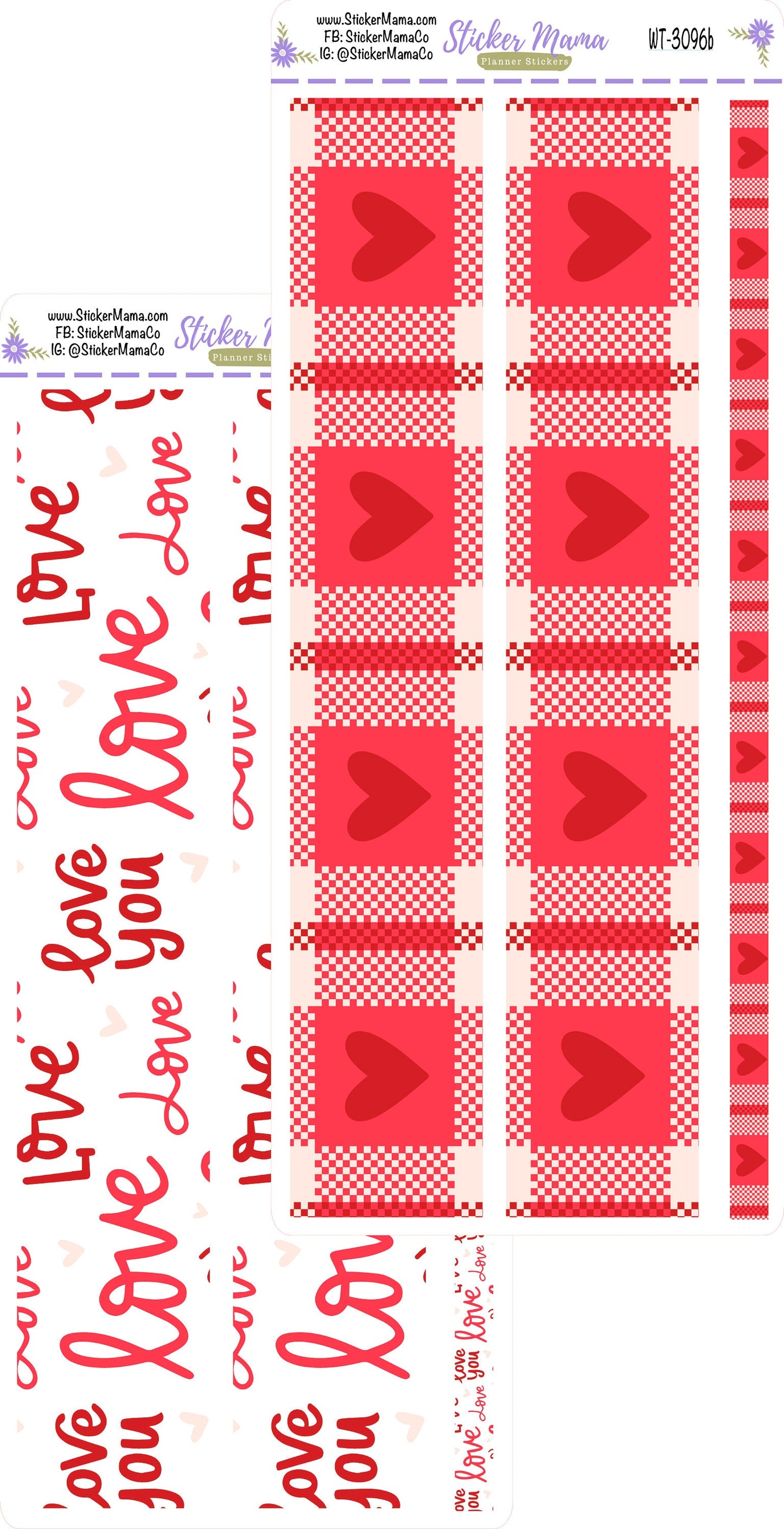 W-3096- Hearts 'n Kisses Washi Stickers || Planner Stickers || Washi for Planners