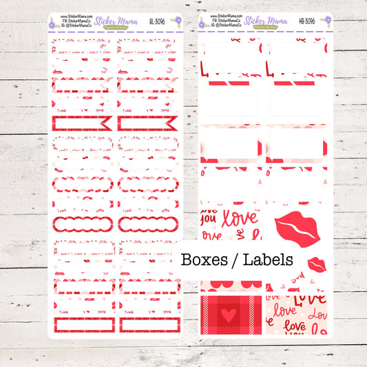 BL-3096 - HB-3096 Hearts 'n Kisses Basic Label Stickers -  - Half Boxes - Planner Stickers - Full Box for Planners