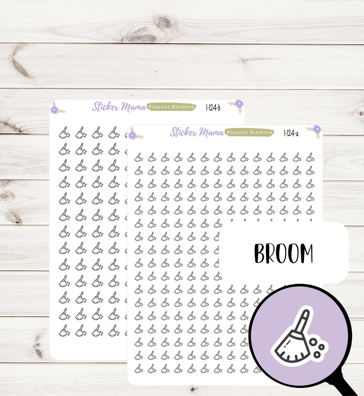 I-124 BROOM PLANNER Stickers || Broom Stickers || Cleaning Stickers || House Cleaning Stickers