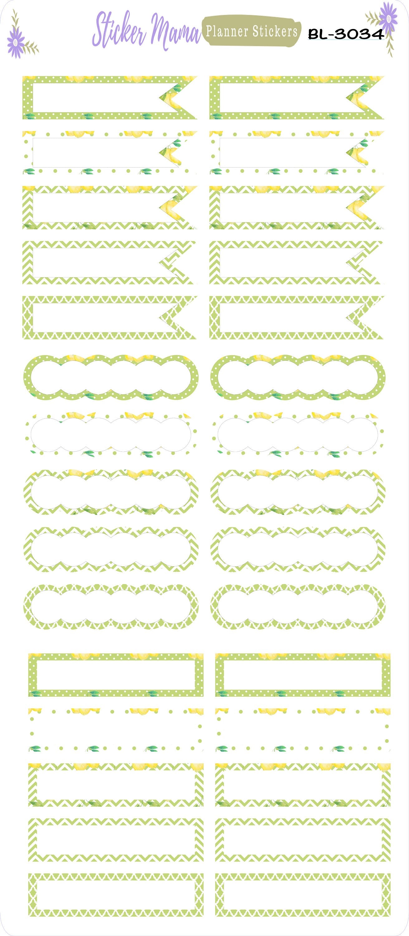 BL-3034 - HB-3034 Watercolor Lemons Basic Label Stickers -  - Half Boxes - Planner Stickers - Full Box for Planners