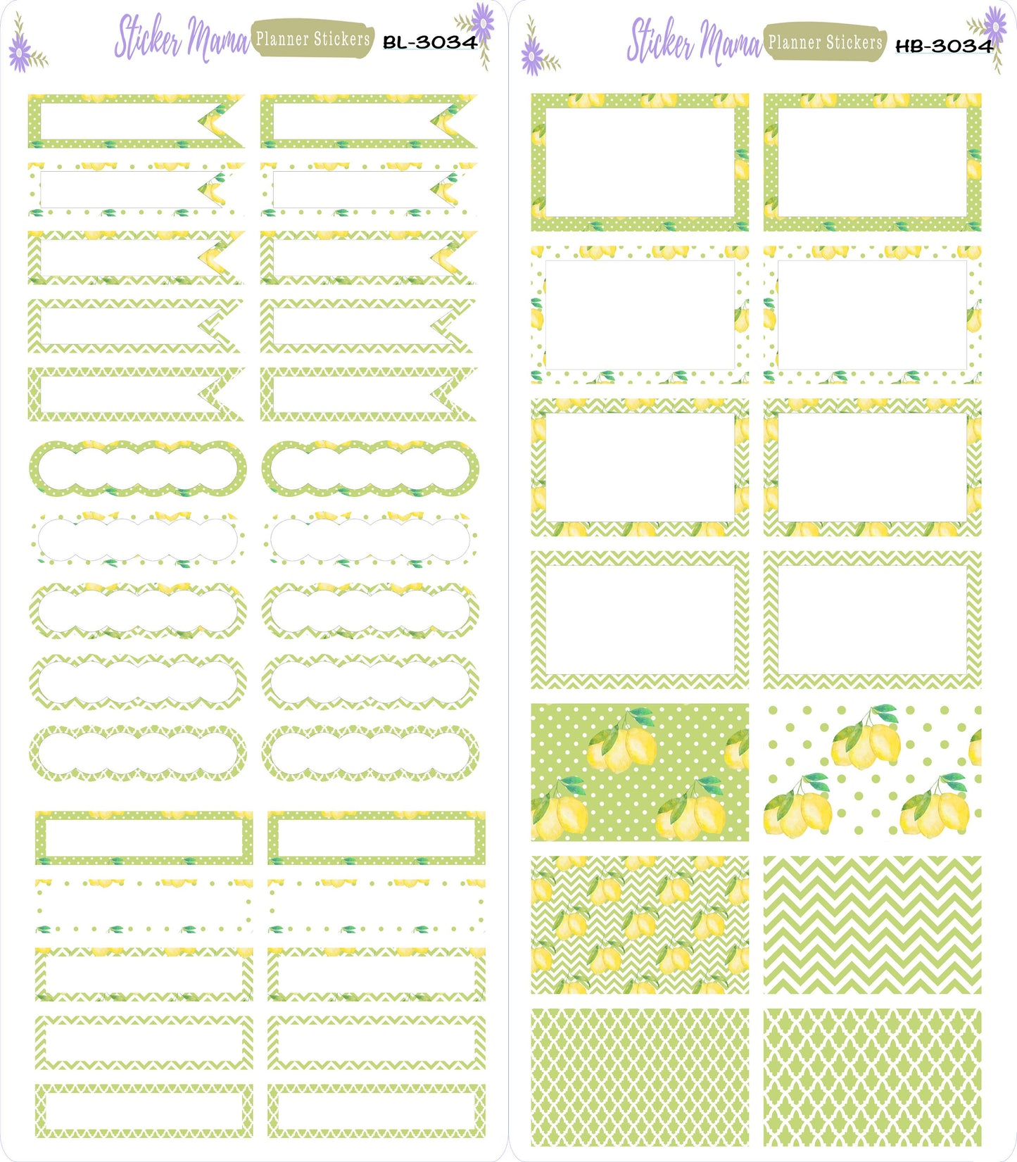 BL-3034 - HB-3034 Watercolor Lemons Basic Label Stickers -  - Half Boxes - Planner Stickers - Full Box for Planners