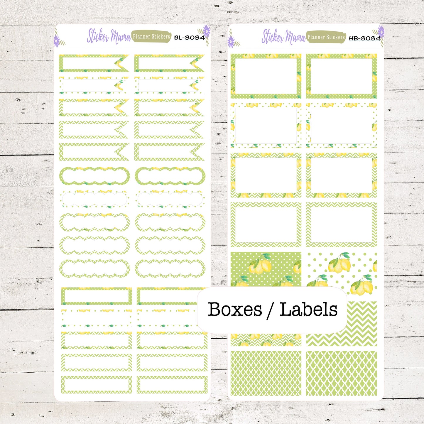 BL-3034 - HB-3034 Watercolor Lemons Basic Label Stickers -  - Half Boxes - Planner Stickers - Full Box for Planners