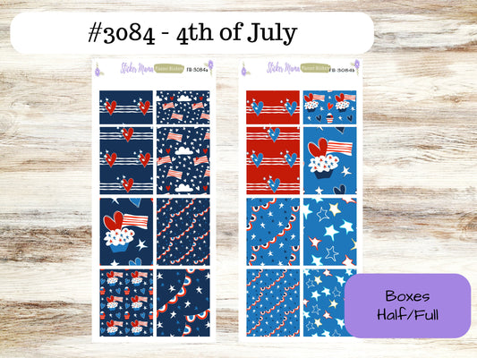 FB-3084 - FULL BOX Stickers - 4TH of July - Planner Stickers - Full Box for Planners