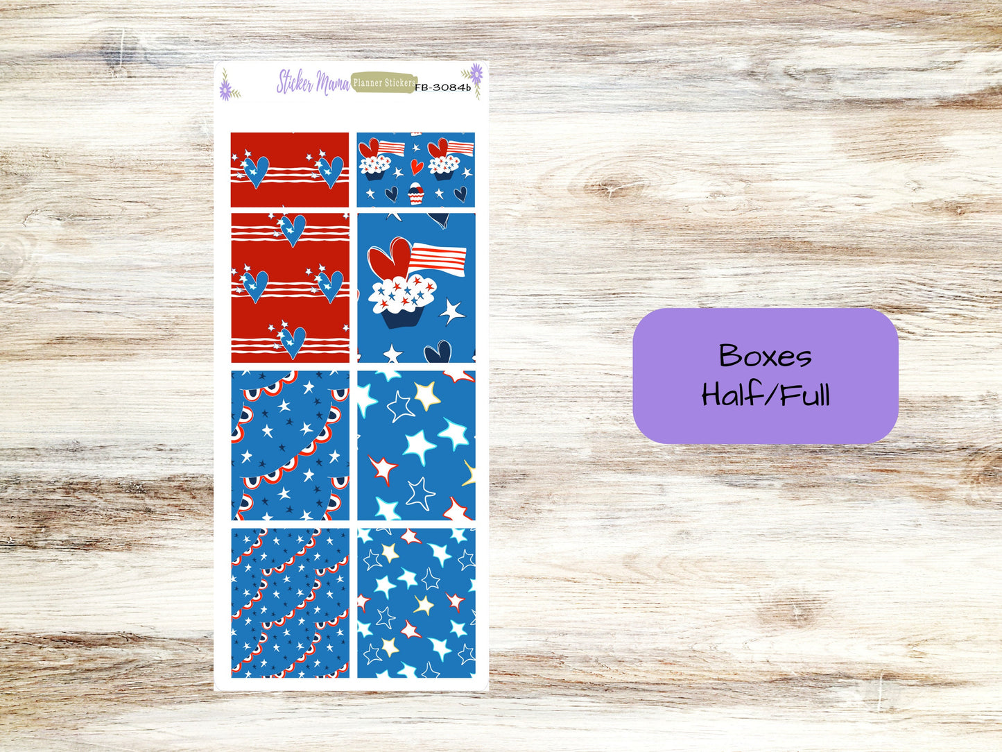 FB-3084 - FULL BOX Stickers - 4TH of July - Planner Stickers - Full Box for Planners