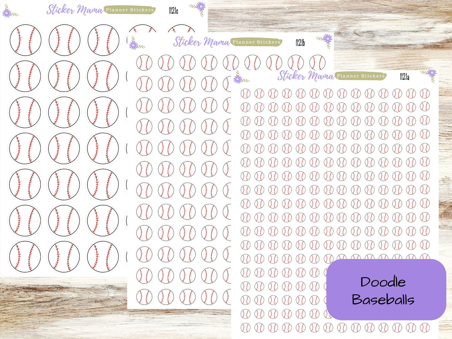 SS-1121 - DOODLE BASEBALL Planner Stickers  - Baseball Stickers - Baseball Games - Baseball Practice