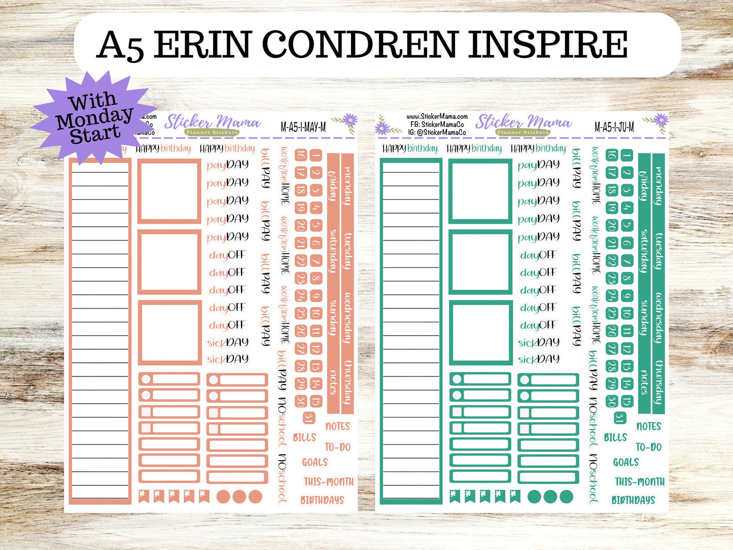 NEW ERIN CONDREN Inspire Monday Start M-A5-I || A5 Inspire Monthly Kit || Monthly Planner Stickers ||