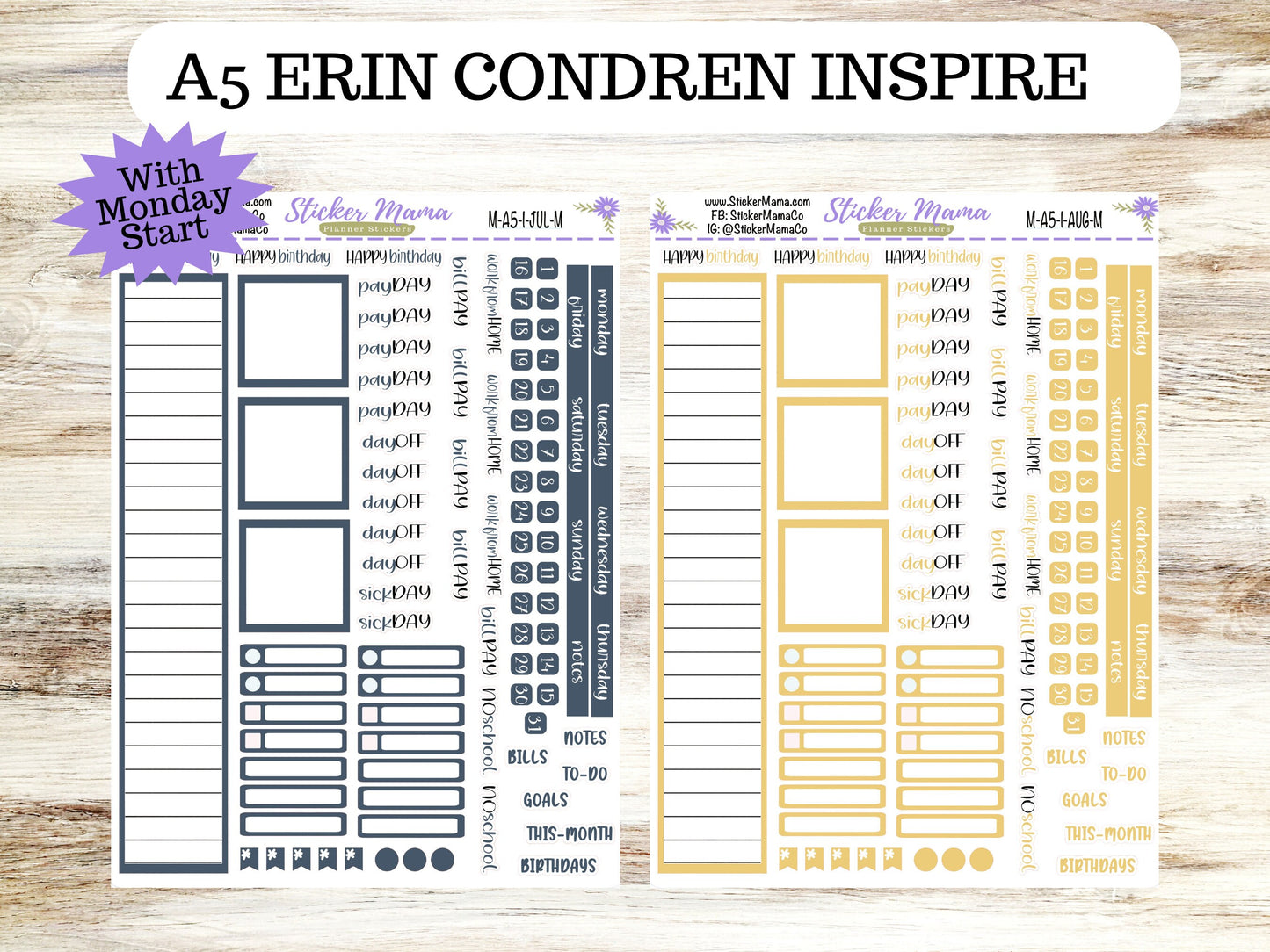 NEW ERIN CONDREN Inspire Monday Start M-A5-I || A5 Inspire Monthly Kit || Monthly Planner Stickers ||