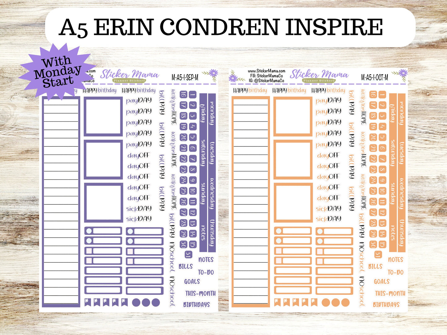 NEW ERIN CONDREN Inspire Monday Start M-A5-I || A5 Inspire Monthly Kit || Monthly Planner Stickers ||