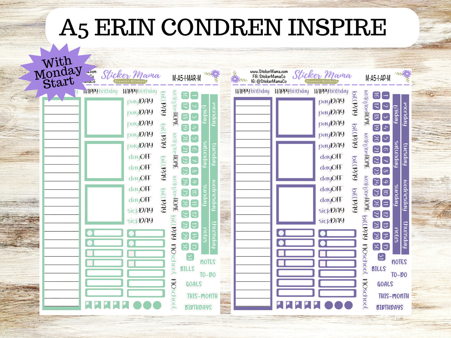 NEW ERIN CONDREN Inspire Monday Start M-A5-I || A5 Inspire Monthly Kit || Monthly Planner Stickers ||