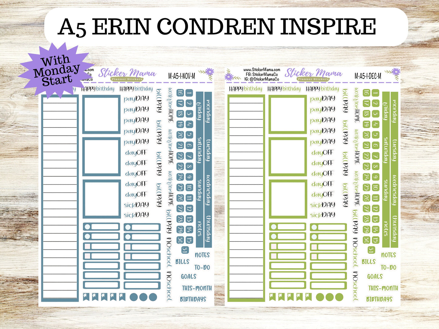 NEW ERIN CONDREN Inspire Monday Start M-A5-I || A5 Inspire Monthly Kit || Monthly Planner Stickers ||