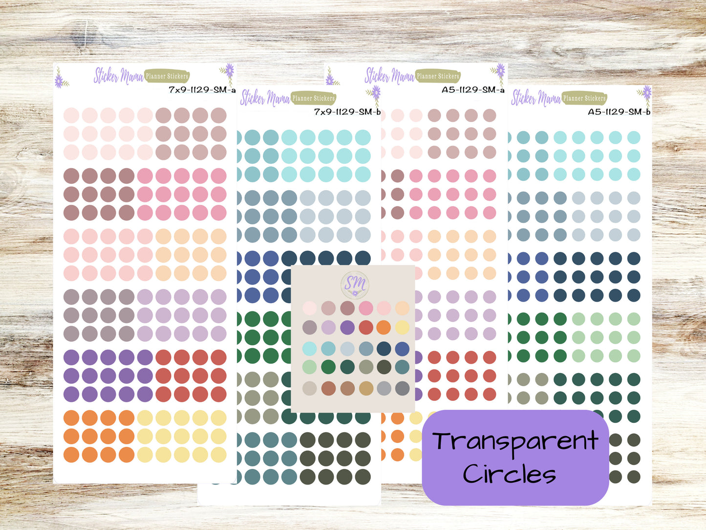 1129 In Stickermama Color-Way - Colored Dots - Clear Round Stickers