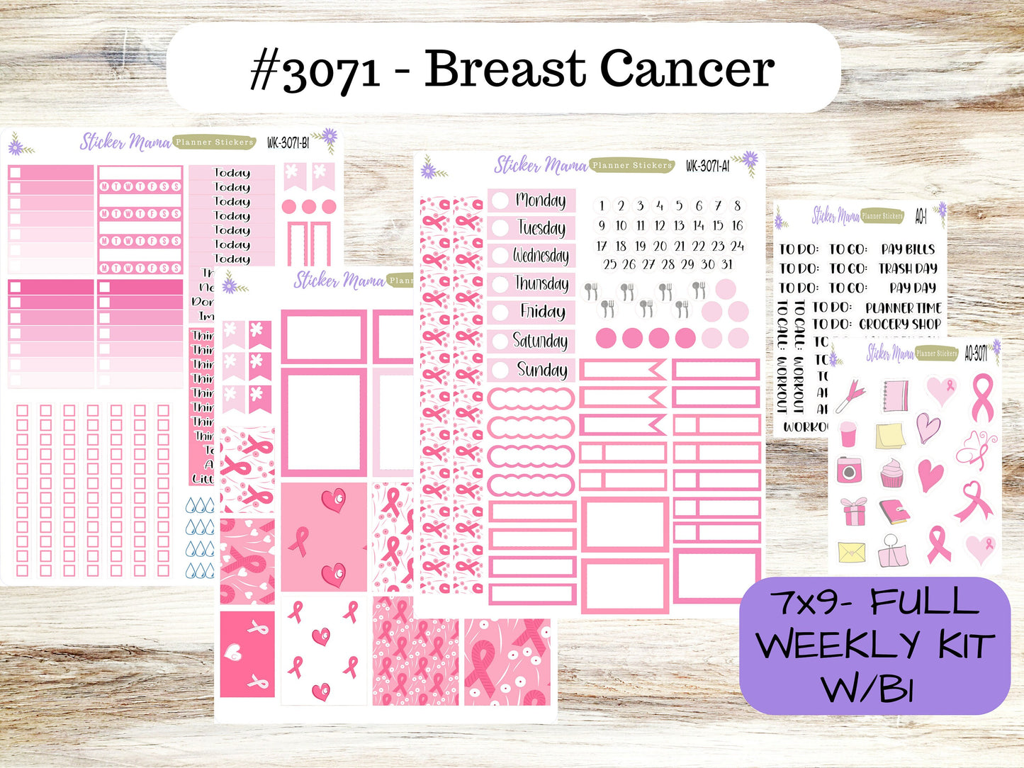 ERIN CONDREN Wk-3071 - October Breast Cancer || Weekly Planner Kit || Erin Condren || Hourly Planner Kit || Vertical Planner Kit