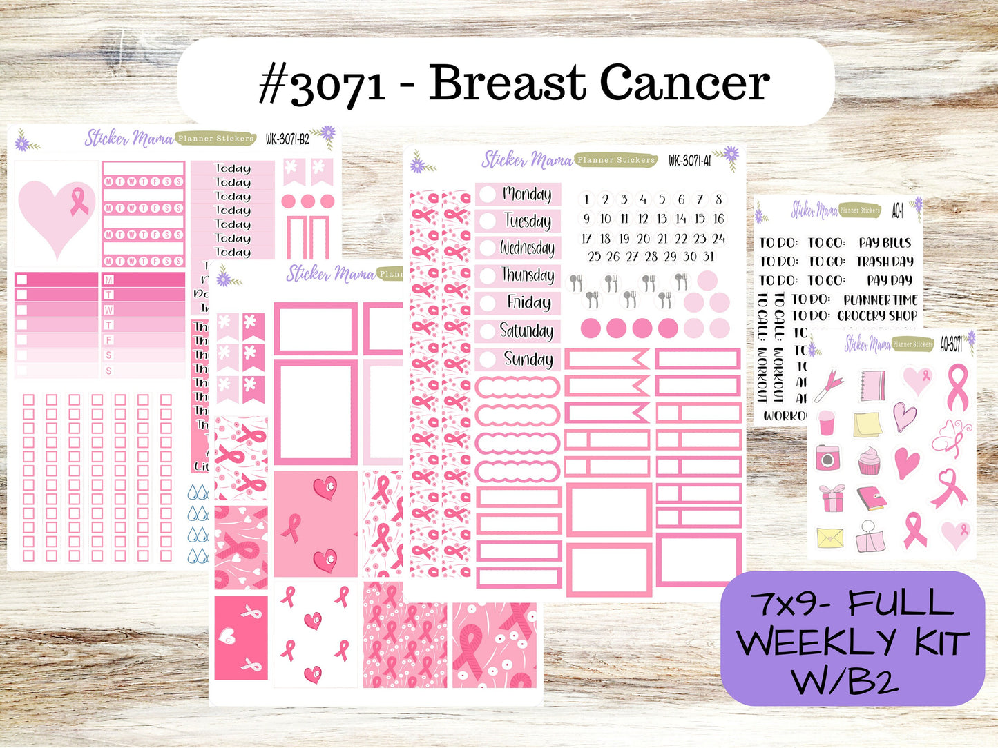 ERIN CONDREN Wk-3071 - October Breast Cancer || Weekly Planner Kit || Erin Condren || Hourly Planner Kit || Vertical Planner Kit