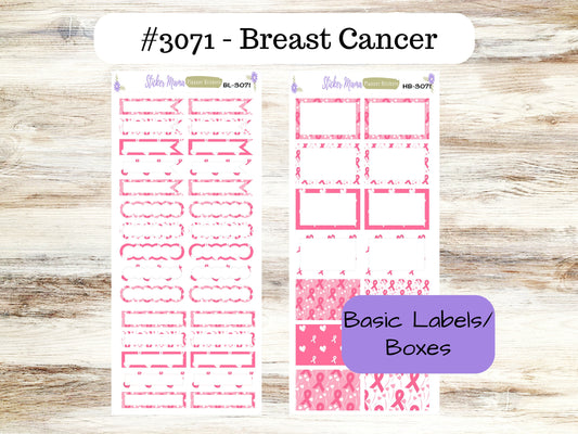 BL-3071 - HB-3071 October Breast Cancer Stickers - Basic Labels  - Half Boxes - Planner Stickers - Full Box for Planners