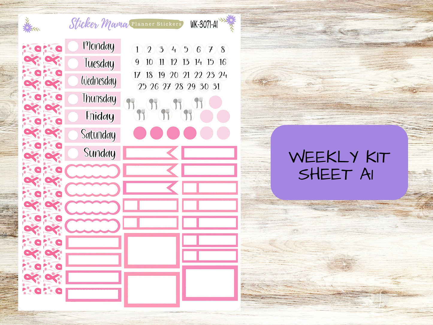 ERIN CONDREN Wk-3071 - October Breast Cancer || Weekly Planner Kit || Erin Condren || Hourly Planner Kit || Vertical Planner Kit