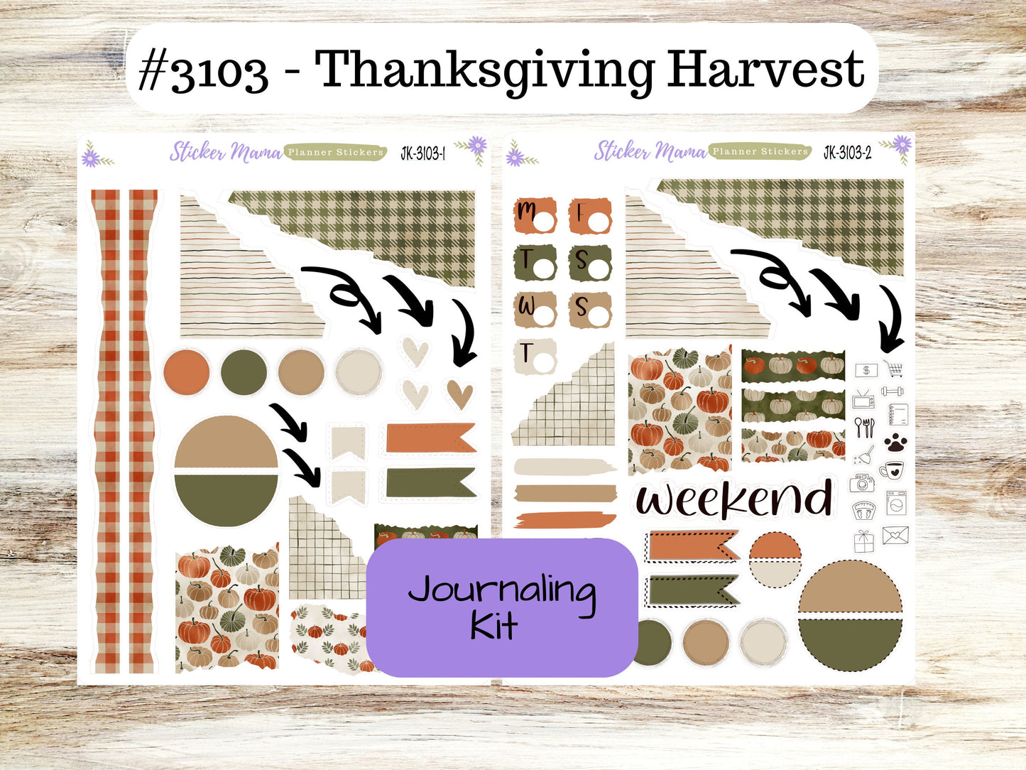 JOURNALING KIT  || #3103 || Thanksgiving Harvest || Journal Planner || Planner Stickers || Journal Stickers