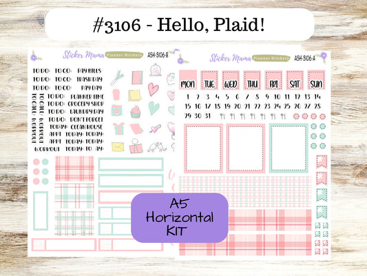 ERIN CONDREN A5 Horizontal || #3106 || Hello, Plaid! || A5 Weekly Kit || Planner Stickers || Erin Condren A5 Horizontal Weekly Kit