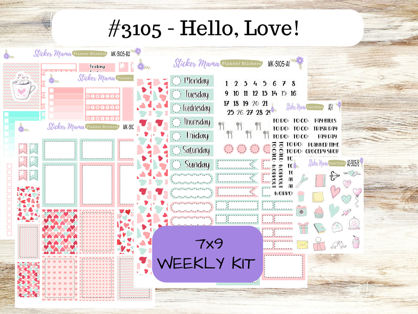 ERIN CONDREN WK-3105 - Hello, Love!  || Weekly Planner Kit || Erin Condren || Hourly Planner Kit || Vertical Planner Kit