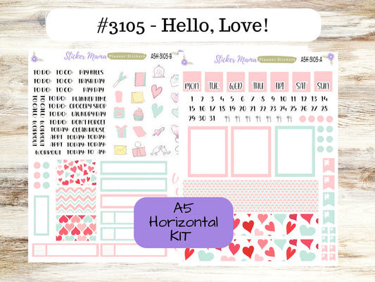 ERIN CONDREN A5 Horizontal || #3105 || Hello, Love! || A5 Weekly Kit || Planner Stickers || Erin Condren A5 Horizontal Weekly Kit