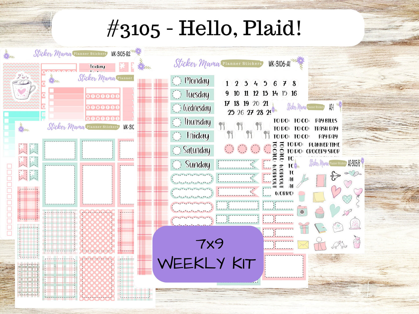 ERIN CONDREN WK-3106 - Hello, Plaid!  || Weekly Planner Kit || Erin Condren || Hourly Planner Kit || Vertical Planner Kit