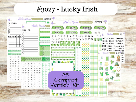 ERIN CONDREN A5 Compact Vertical -Kit #3027 || Lucky Irish  - Compact Vertical - Planner Stickers - Erin Condren Compact Vertical Weekly Kit