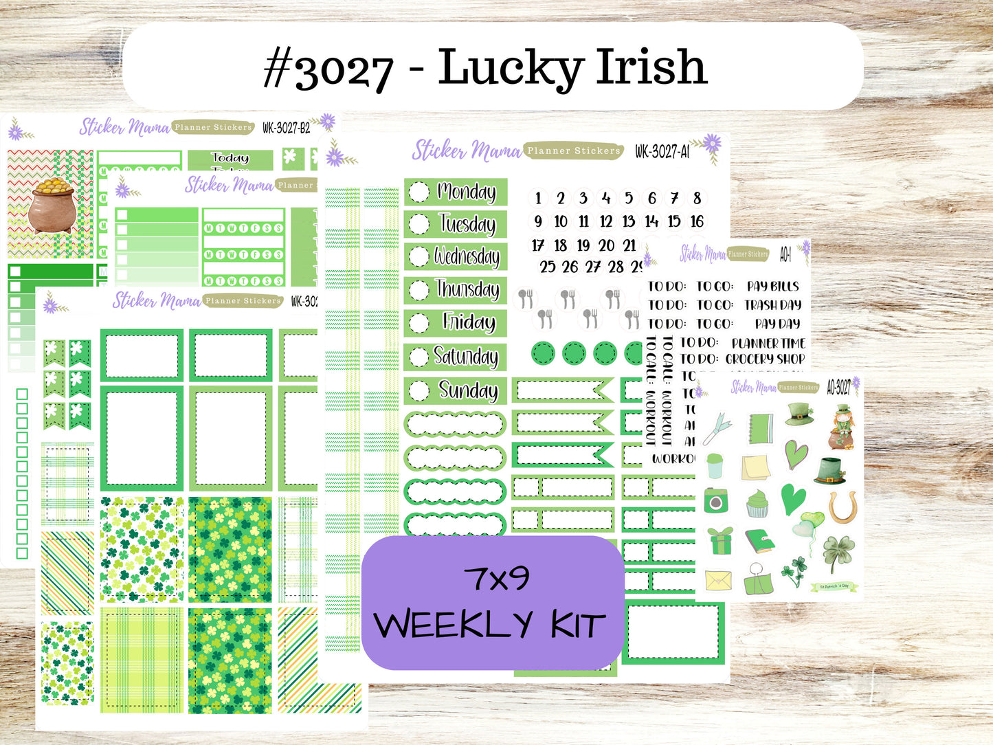 ERIN CONDREN WK-3027 - Lucky Irish  || Weekly Planner Kit || Erin Condren || Hourly Planner Kit || Vertical Planner Kit