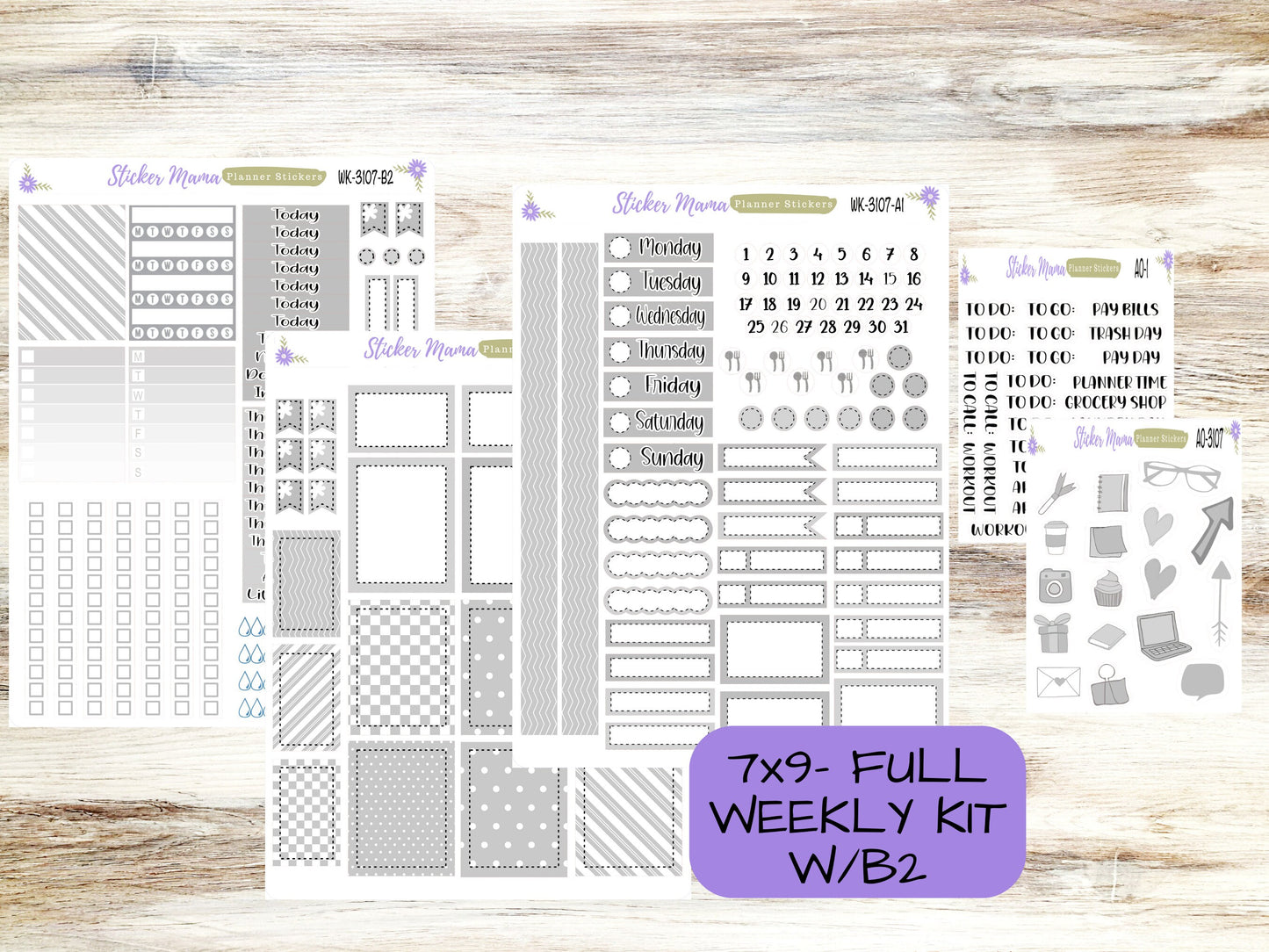 ERIN CONDREN WK-3107 - Neutral, Grey & White  || Weekly Planner Kit || Erin Condren || Hourly Planner Kit || Vertical Planner Kit