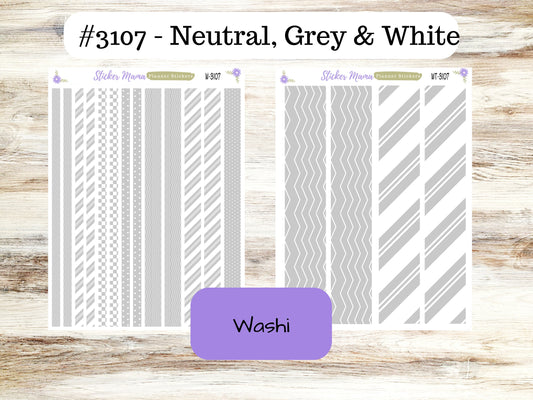 WASHI PLANNER STICKERS || 3107 || Neutral, Grey & White || Washi Stickers || Planner Stickers || Washi for Planners