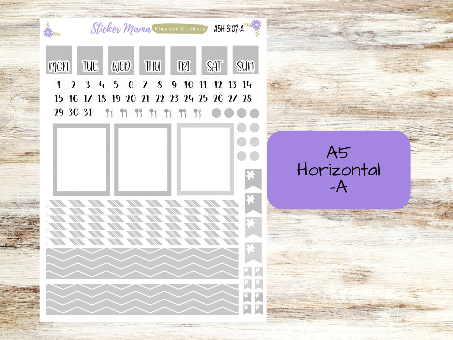 ERIN CONDREN A5 Horizontal || #3107 || Neutral, Grey & White  || A5 Weekly Kit || Planner Stickers || Erin Condren A5 Horizontal Weekly Kit