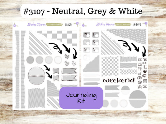 JOURNALING KIT  || #3107 ||  Neutral, Grey & White || Journal Planner || Planner Stickers || Journal Stickers