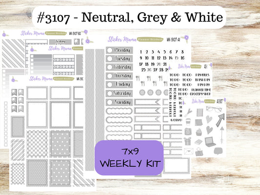 ERIN CONDREN WK-3107 - Neutral, Grey & White  || Weekly Planner Kit || Erin Condren || Hourly Planner Kit || Vertical Planner Kit