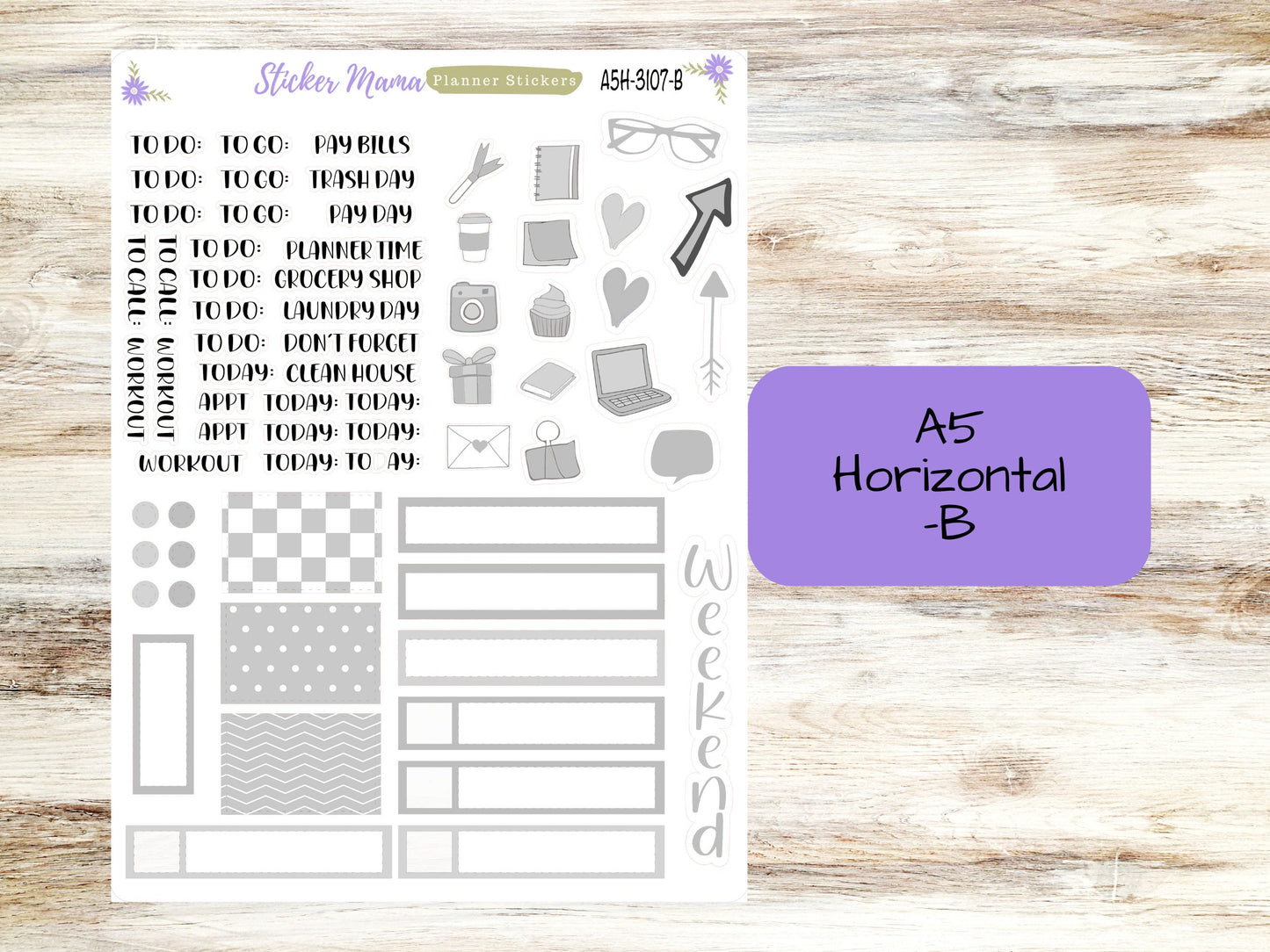 ERIN CONDREN A5 Horizontal || #3107 || Neutral, Grey & White  || A5 Weekly Kit || Planner Stickers || Erin Condren A5 Horizontal Weekly Kit