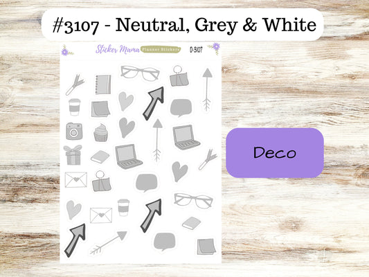 DECO-3107 || Neutral, Grey & White   || PLANNER STICKERS || Spring Stickers ||