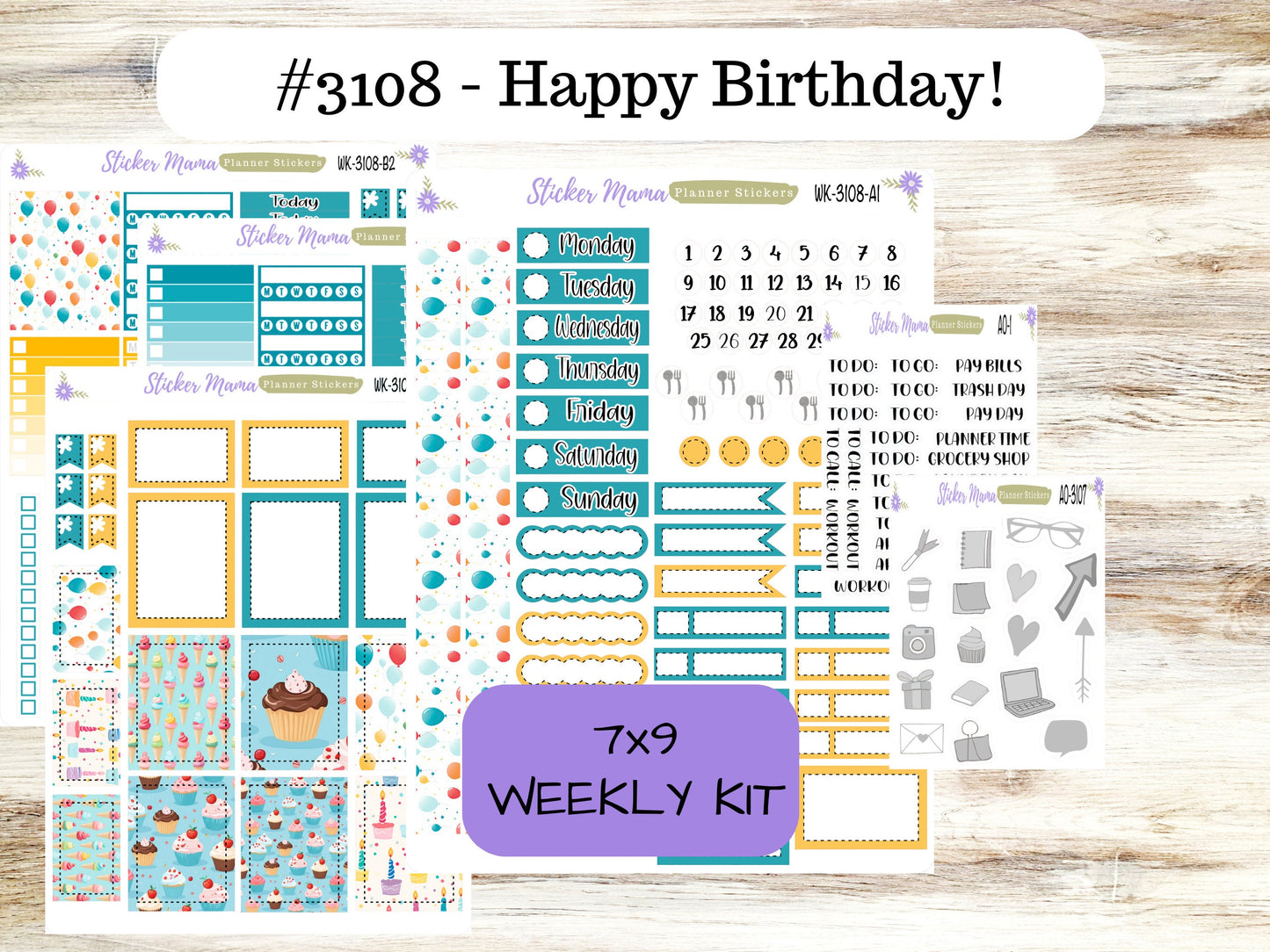 ERIN CONDREN WK-3108 - Happy Birthday!  || Weekly Planner Kit || Erin Condren || Hourly Planner Kit || Vertical Planner Kit