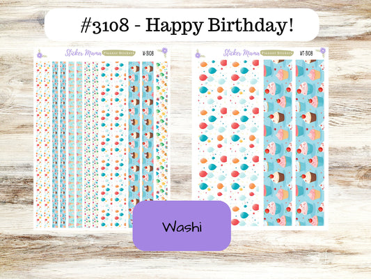 WASHI PLANNER STICKERS || 3108 || Happy Birthday! || Washi Stickers || Planner Stickers || Washi for Planners