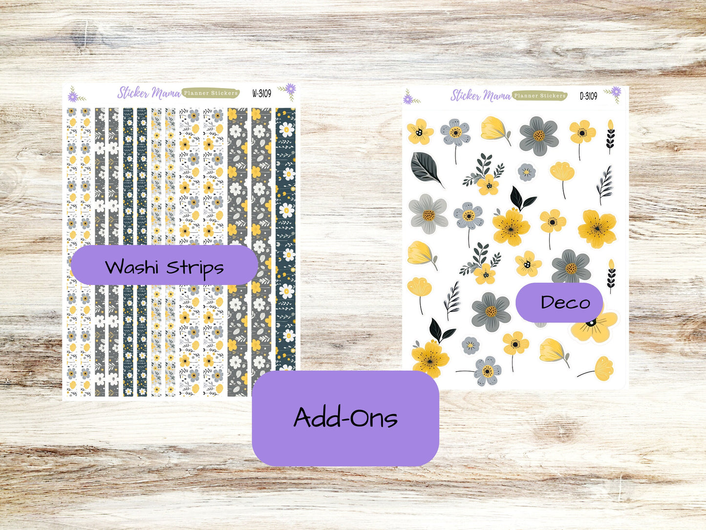 JOURNALING KIT  || #3109 || Grey and Yellow Floral  || Journal Planner || Planner Stickers || Journal Stickers