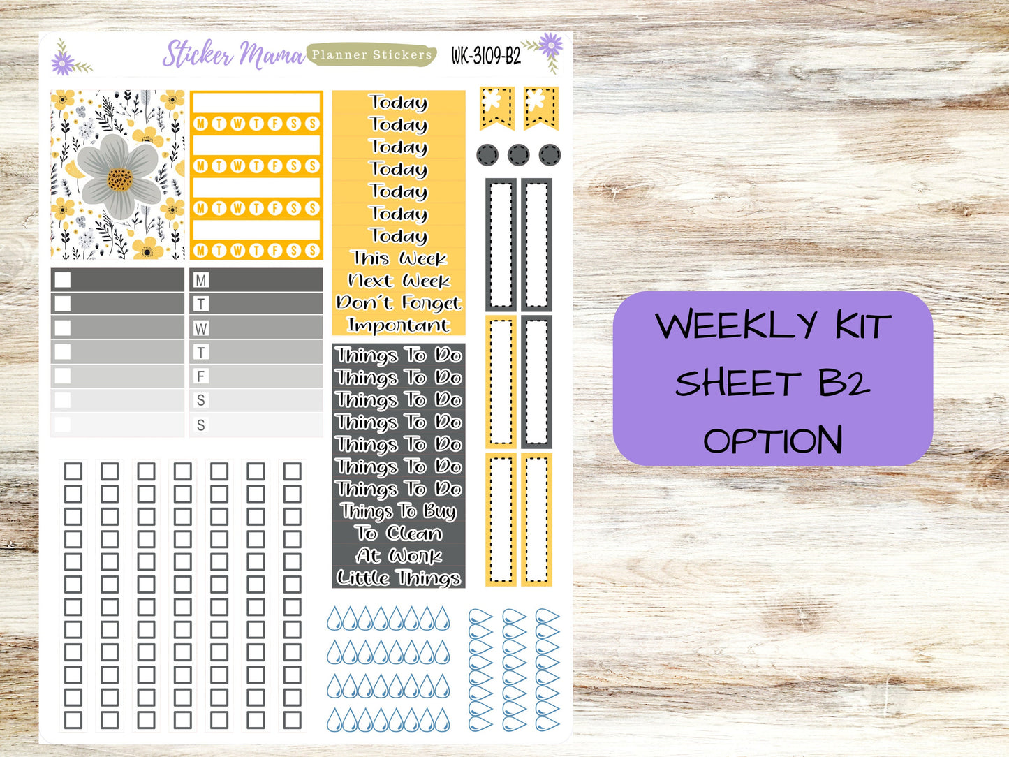 ERIN CONDREN WK-3109 - Grey and Yellow Floral   || Weekly Planner Kit || Erin Condren || Hourly Planner Kit || Vertical Planner Kit