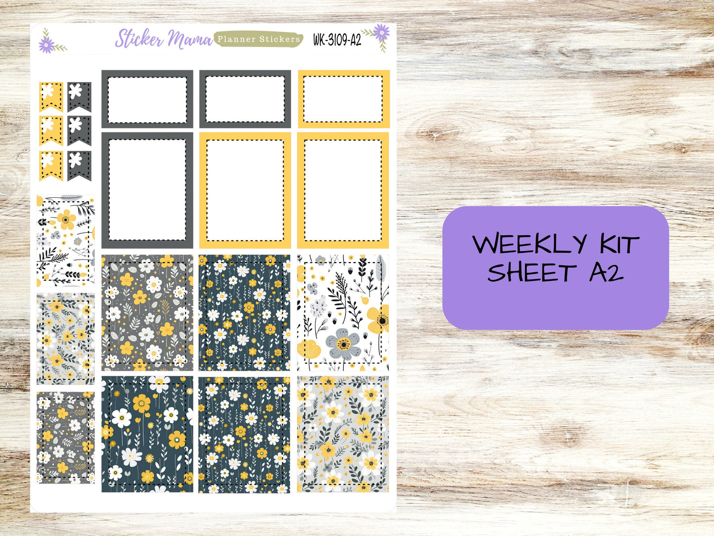 ERIN CONDREN WK-3109 - Grey and Yellow Floral   || Weekly Planner Kit || Erin Condren || Hourly Planner Kit || Vertical Planner Kit