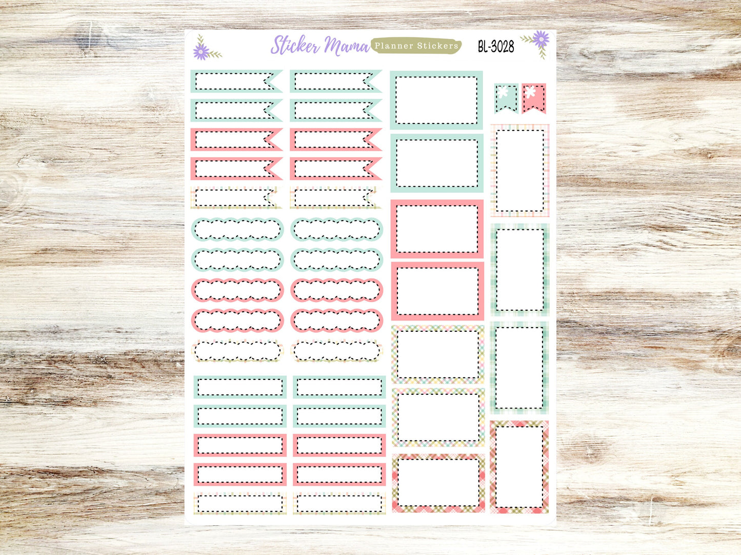 BL-3028 ||  Spring Plaid  ||  Basic Label Stickers -  - Half Boxes - Planner Stickers - Full Box for Planners