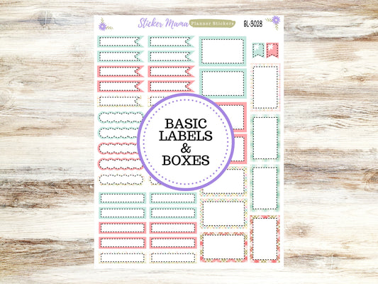 BL-3028 ||  Spring Plaid  ||  Basic Label Stickers -  - Half Boxes - Planner Stickers - Full Box for Planners