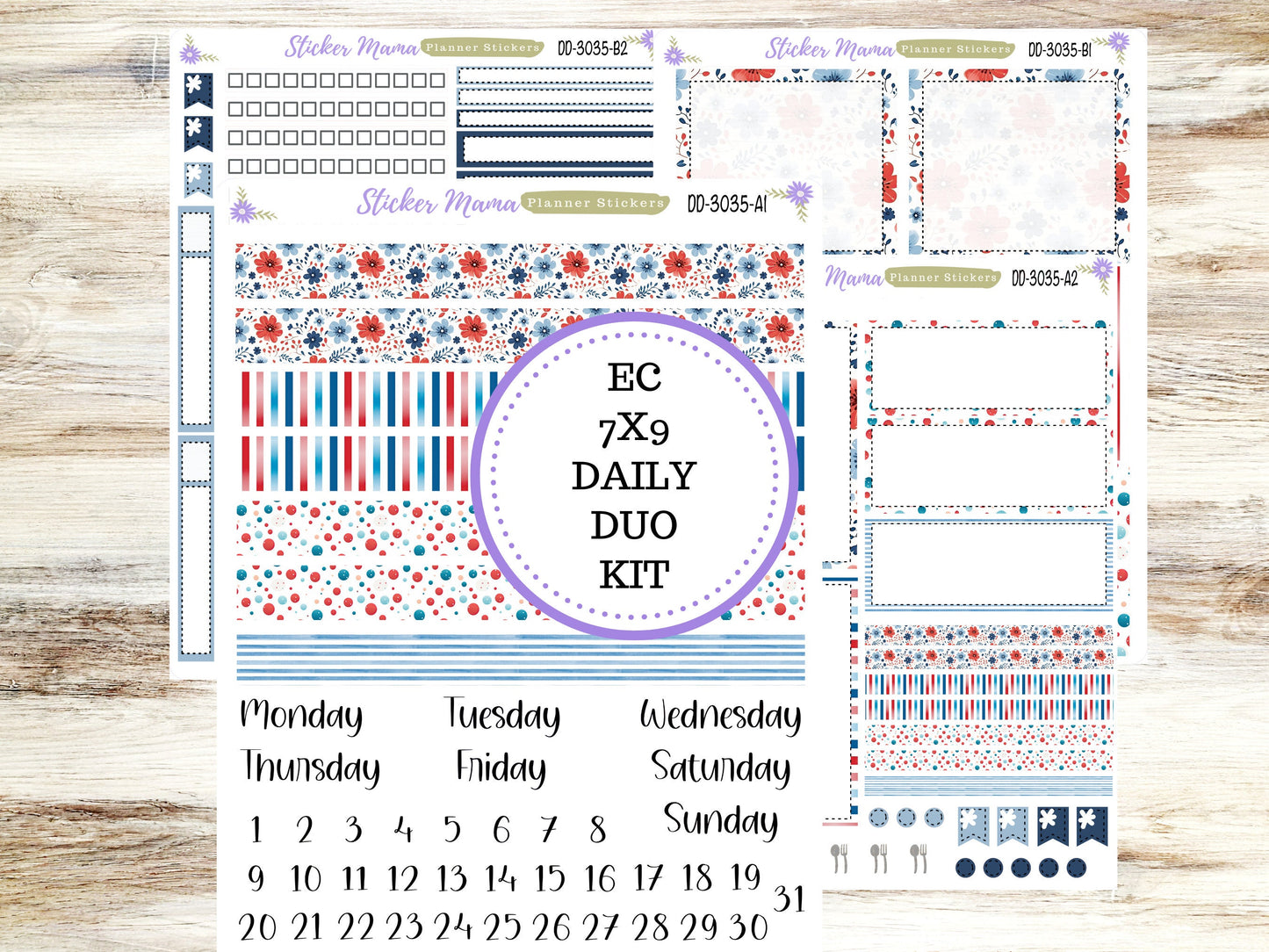 DAILY DUO 7x9-Kit #3035 || American Dream Kit  || Erin Condren Planner Stickers - Daily Duo 7x9 Planner - Daily Duo Stickers - Daily Planner